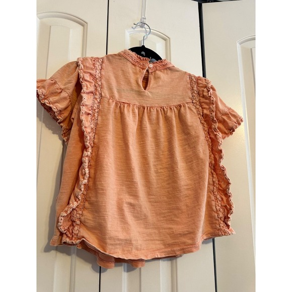 Free People XS Peach Ruffled‎ Short Sleeve Blouse - Picture 8 of 9
